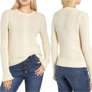 J Crew cream cable knit sweater pullover bell sleeve